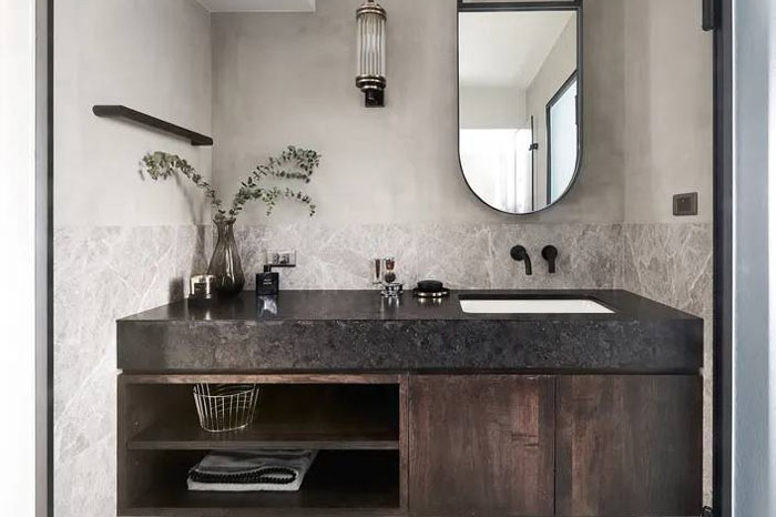 1-21012FZS3254 深色石材洗手台泛白若何处置?